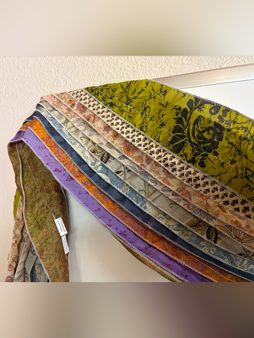 Handmade Patchwork Silk Skinny Scarf Boho Festival Lagenlook Wearable Art - Picture 3 of 10